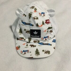Canadiana Kids White CampingBear Fox Nature PrintBaseball Cap Toddler Baby 6-12M
